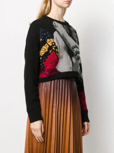 VALENTINO JACQUARD KNITTED CROPPED SWEATER - 黑色