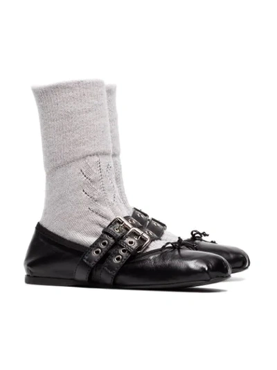 Shop Miu Miu Grey Buckled Sock Ballerina Flats In Black