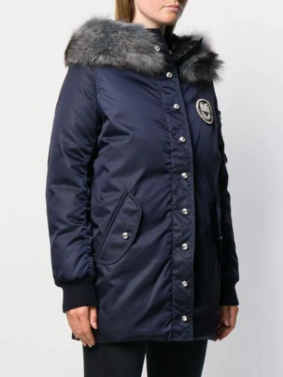 Shop Miu Miu Fur Trimmed Hood Parka In Blue