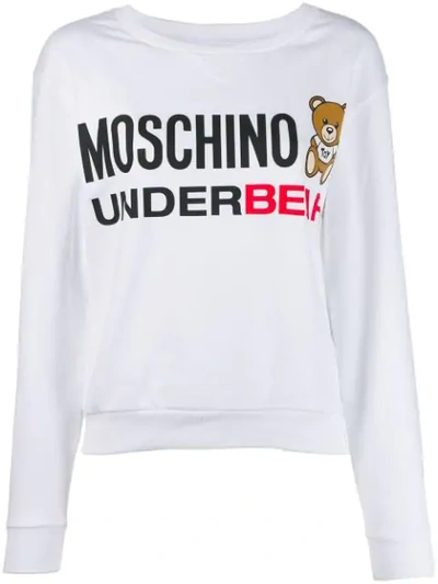 Shop Moschino Printed Logo Bear Sweatshirt In White