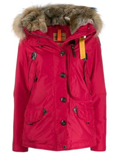 Shop Parajumpers Fur Trimmed Padded Coat In 723 Scarlet