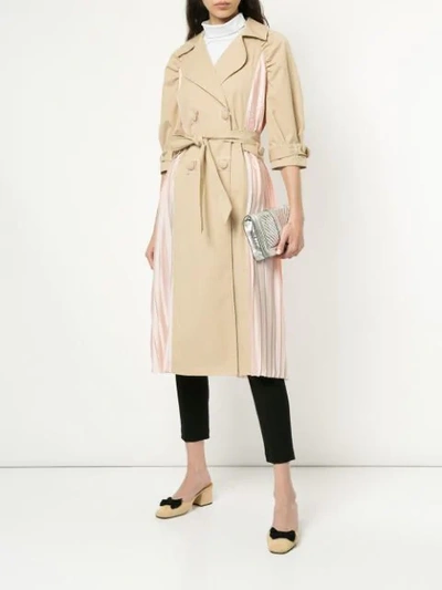 Shop Huishan Zhang Pleated Panel Trench Coat - Brown