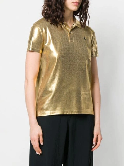 Shop Ralph Lauren Metallic Polo Shirt In Gold