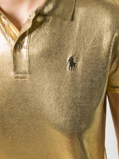 Shop Ralph Lauren Metallic Polo Shirt In Gold