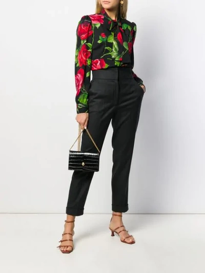 Shop Dolce & Gabbana Rose Print Charmeuse Shirt In Black