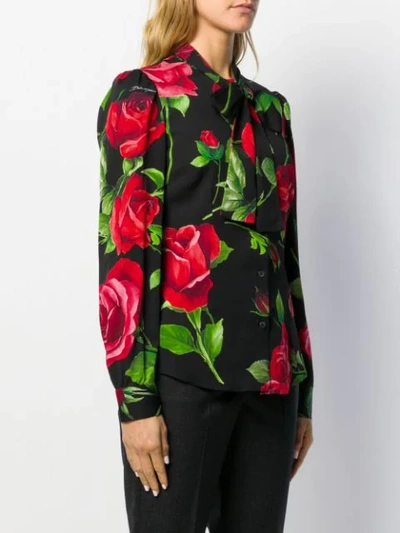 Shop Dolce & Gabbana Rose Print Charmeuse Shirt In Black