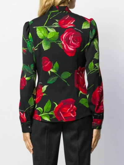 Shop Dolce & Gabbana Rose Print Charmeuse Shirt In Black