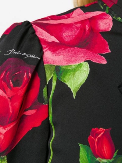 Shop Dolce & Gabbana Rose Print Charmeuse Shirt In Black