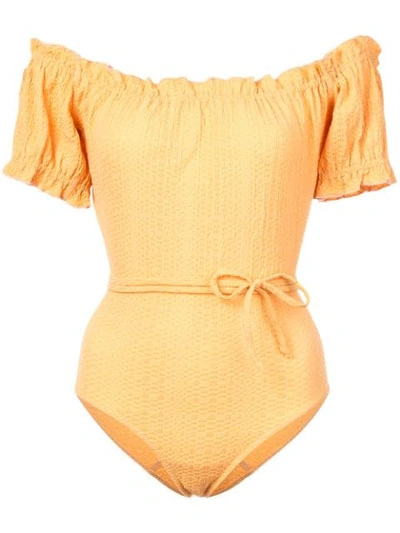 Shop Lisa Marie Fernandez Off-the-shoulder Swimsuit - Yellow