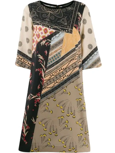 Shop Etro Cropped Sleeve Printed Dress In Black