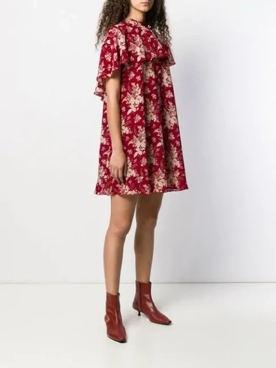 Shop Red Valentino Ruffle Floral-printed Dress In Red