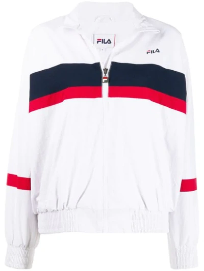 Fila Logo Zip-up Nylon Track Jacket In Bright White/black Iris | ModeSens