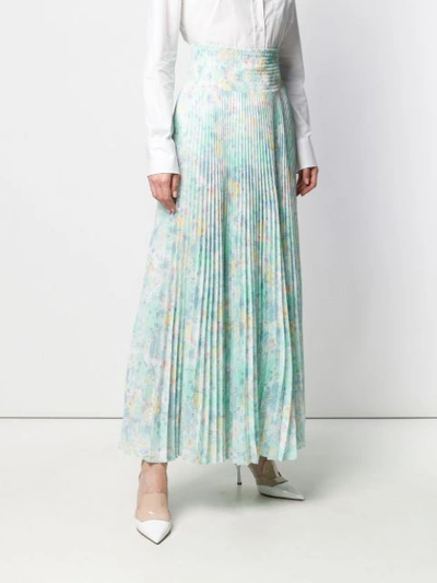 Shop Prada Pleated Floral Skirt In Blue