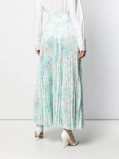 Shop Prada Pleated Floral Skirt In Blue