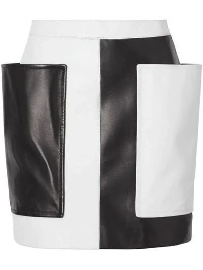 Shop Burberry Pocket Detail Two-tone Lambskin Mini Skirt In Black