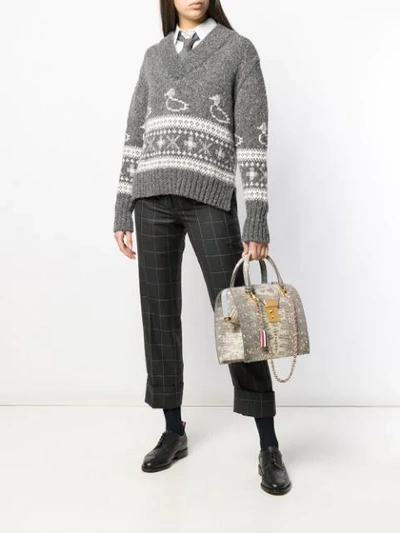 Shop Thom Browne Duck V Neck Pullover In Grey