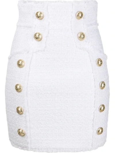 Shop Balmain Button Detailed Mini Skirt In White