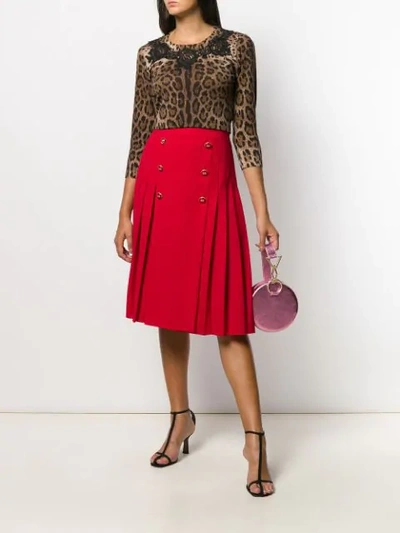 Shop Dolce & Gabbana Pleated Midi Skirt In Red