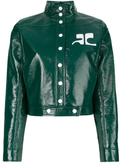 Shop Courrèges Patent Cropped Jacket In Green