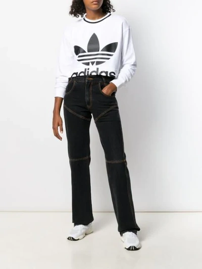 Shop Adidas Originals Logo Print Cropped Sweater In White