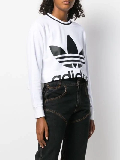 Shop Adidas Originals Logo Print Cropped Sweater In White