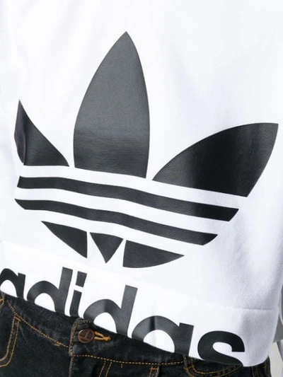 Shop Adidas Originals Logo Print Cropped Sweater In White