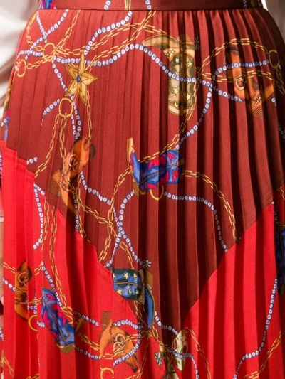 SANDRO PARIS 锁链珠宝印花半身裙 - 红色