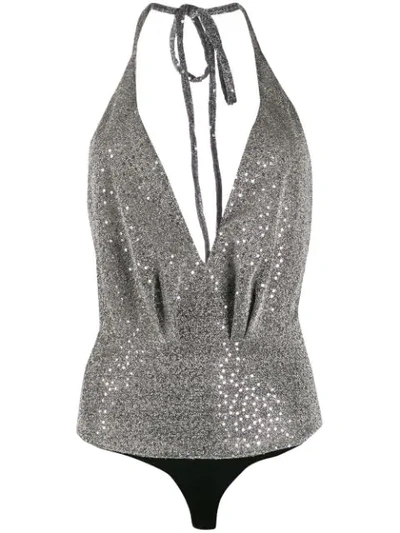 Shop Dondup V-neck Embellished Body In Silver