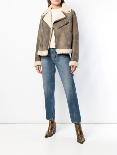 Shop Parajumpers Shearling Biker Jacket In Brown