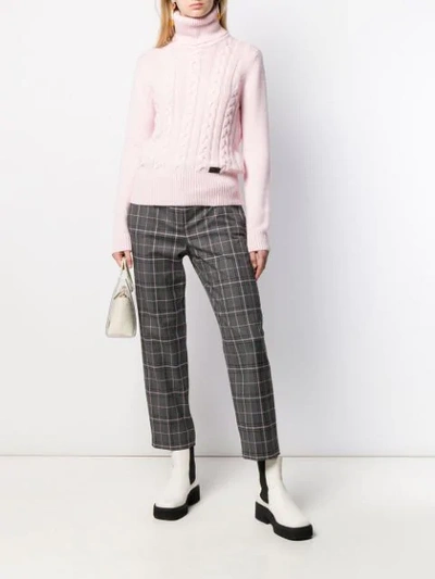 Shop Be Blumarine Roll Neck Cable Knit Sweater In Pink