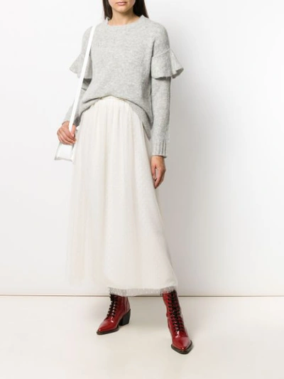 Shop Red Valentino Point D'esprit Tulle Knit Skirt In Neutrals