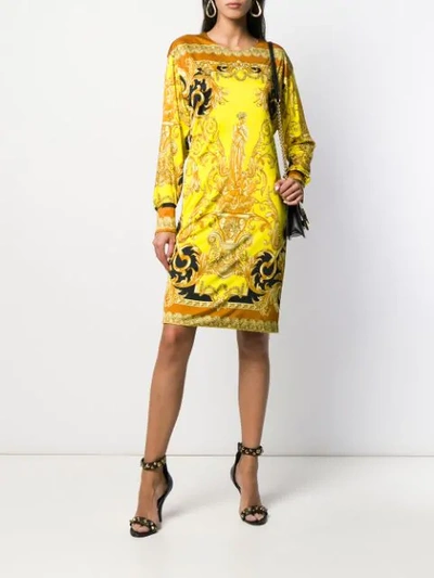 Shop Versace Barocco Print Long In Yellow