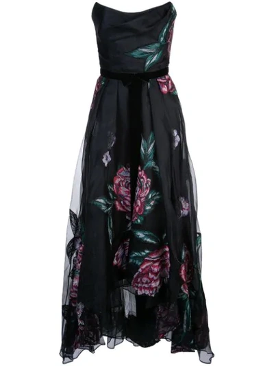 Shop Marchesa Notte Flower Patches Corset Gown In Black