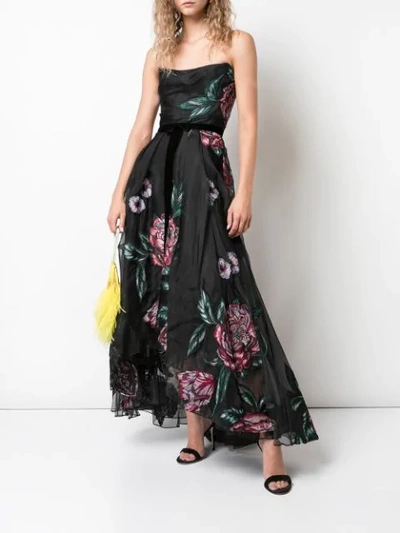 Shop Marchesa Notte Flower Patches Corset Gown In Black