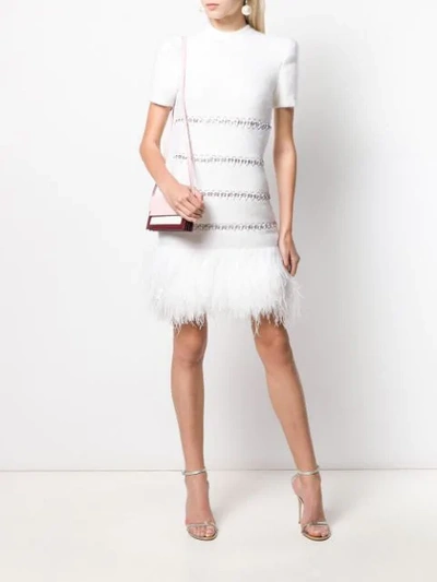 Shop Balmain Feather-trim Dress In White