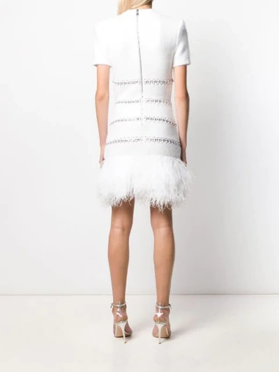 Shop Balmain Feather-trim Dress In White