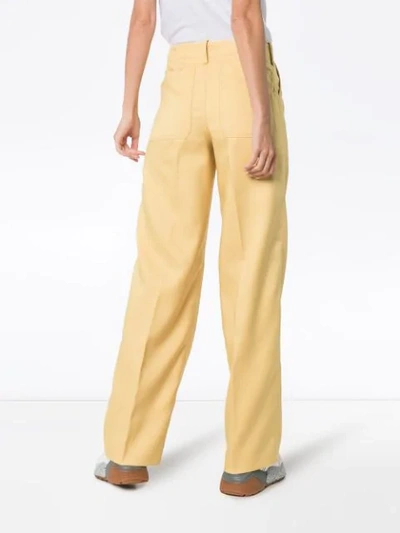 Shop Plan C Straight-leg Cargo Twill Trousers In Yellow