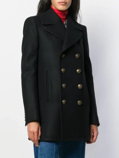 SAINT LAURENT DOUBLE BREASTED PEACOAT - 黑色