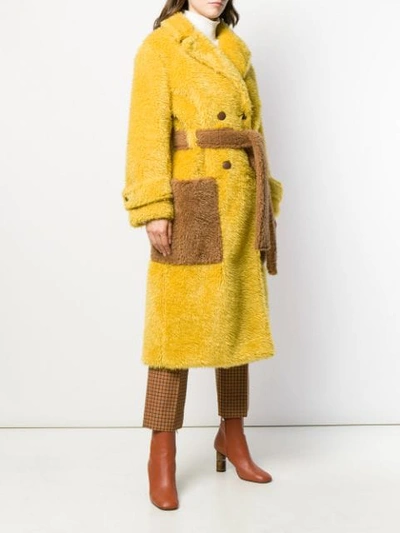 Shop L'autre Chose Belted Faux-fur Coat In Yellow