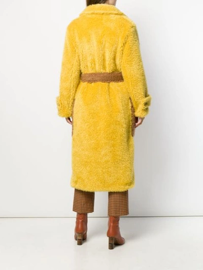 Shop L'autre Chose Belted Faux-fur Coat In Yellow