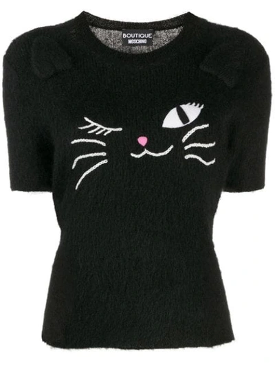 Shop Boutique Moschino Pullover Mit Aufgestickter Katze In Black