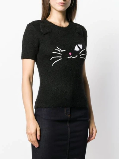 Shop Boutique Moschino Pullover Mit Aufgestickter Katze In Black