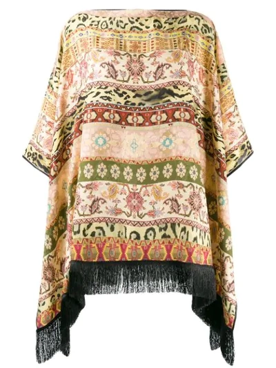 Shop Etro Mixed Print Fringed Cape In 0800 Multicolor