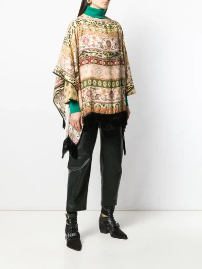 Shop Etro Mixed Print Fringed Cape In 0800 Multicolor