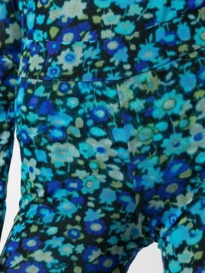 Shop Ganni Floral-print Mesh Leggings In Blue