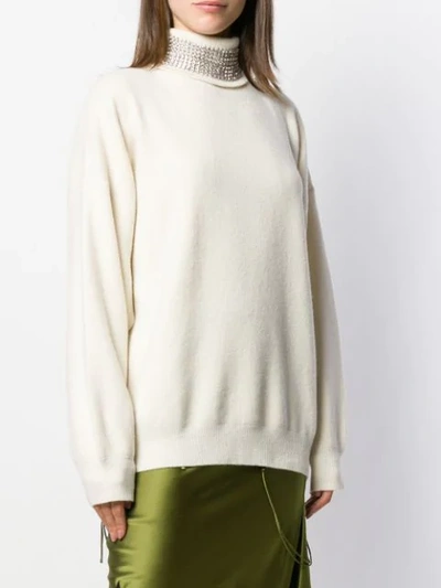 Shop Alexander Wang Embellished Neck Jumper In Neutrals