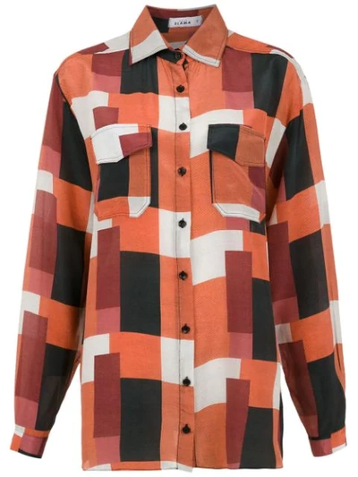 Shop Amir Slama Checkered Silk Shirt - Multicolour