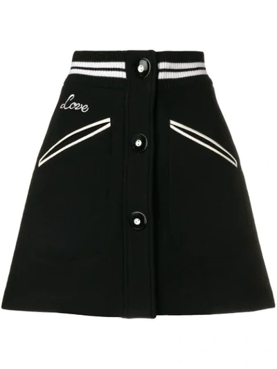 Shop Miu Miu Contrast Trim Button Front Mini Skirt - Black