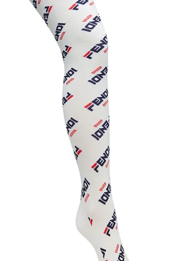 Shop Fendi Mania Jacquard Logo Knit Tights In White