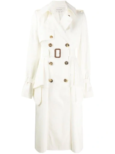 Shop Alexander Mcqueen Ruffled Detail Belted Trench Coat In 9001 White